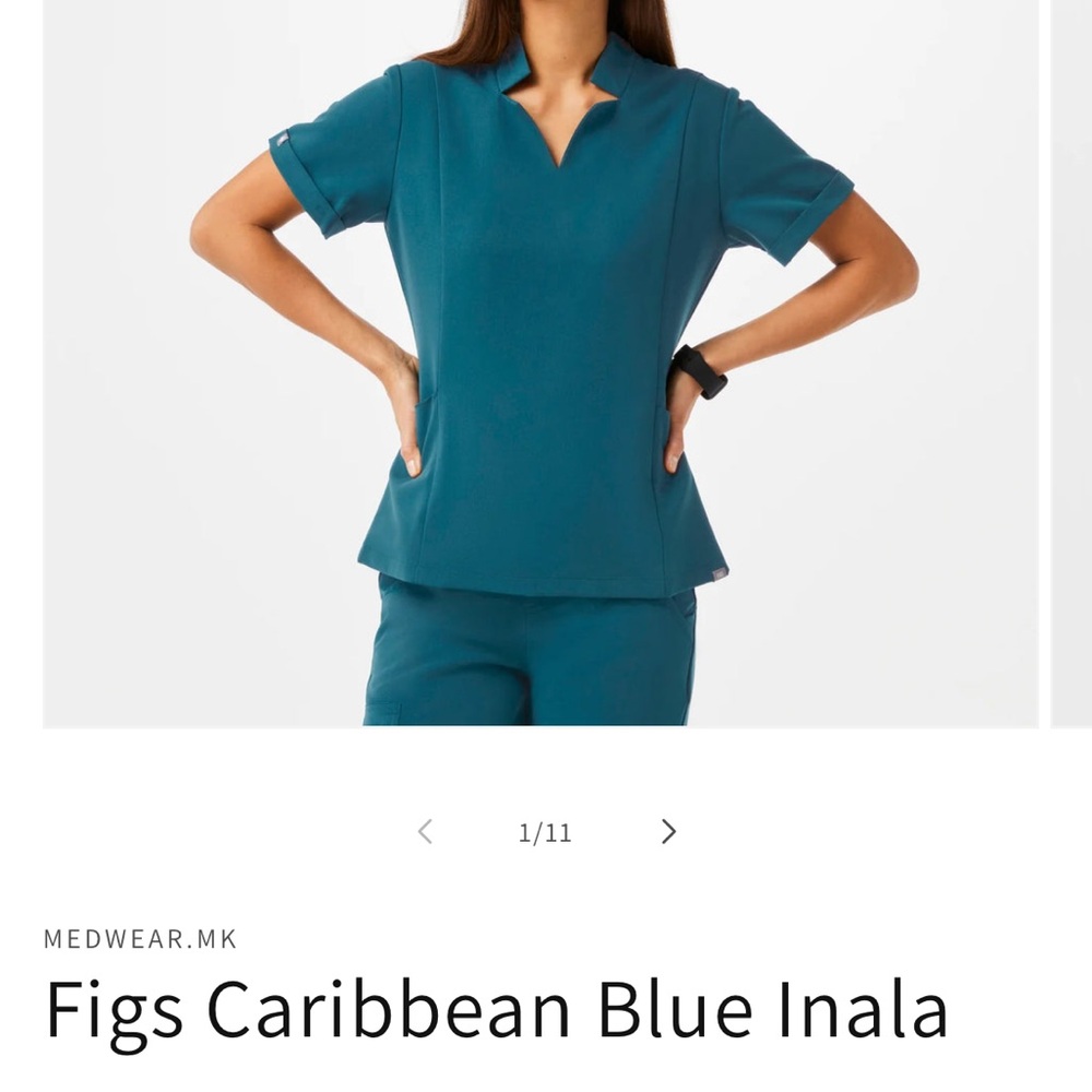 Figs Caribbean Blue INALA collar scrub top